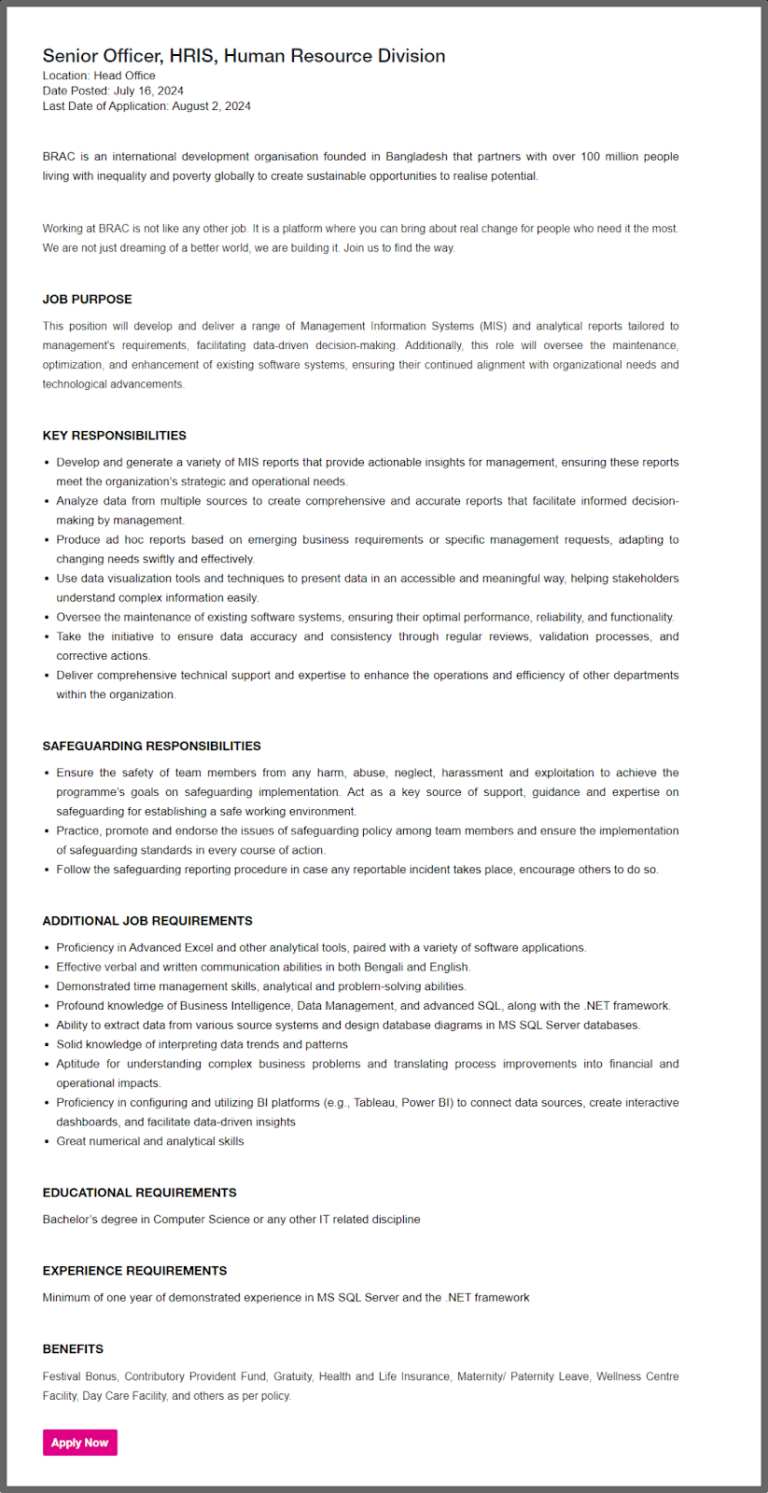 BRAC NGO Job Circular 2024, apply date, salary, etc